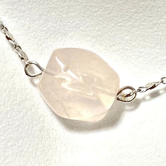 2/$20, Natural Rose Quartz Necklace, Genuine Facet Gemstone & Stainless Chain - Picture 1 of 12